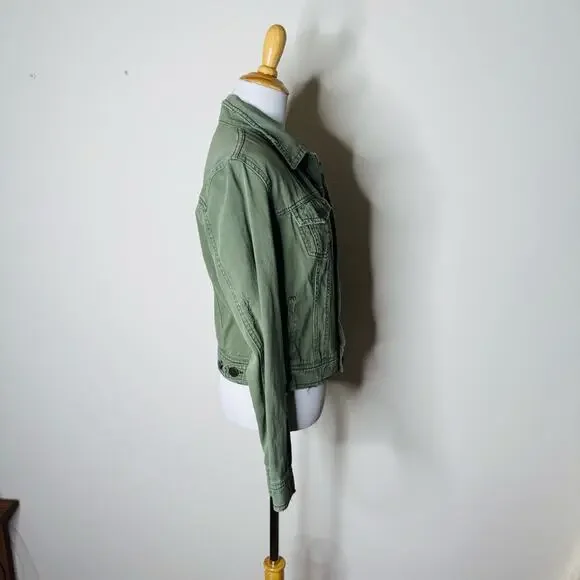 Free People Army Green Cropped Denim Jacket - Picture 6 of 7